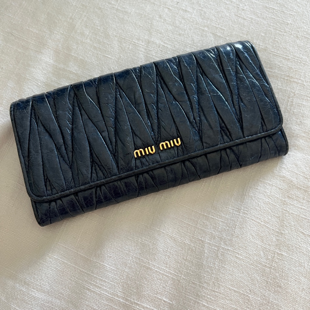 Miu Miu Navy Leather Wallet With Gold Logo